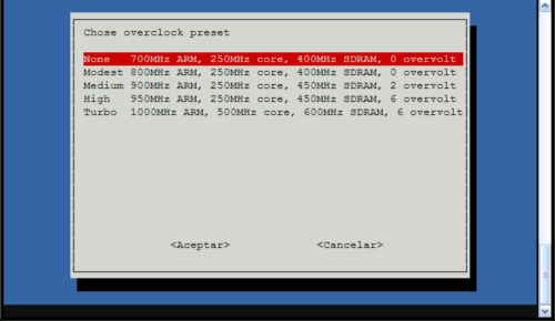 raspi-config overclock options velocidad procesador raspberry pi