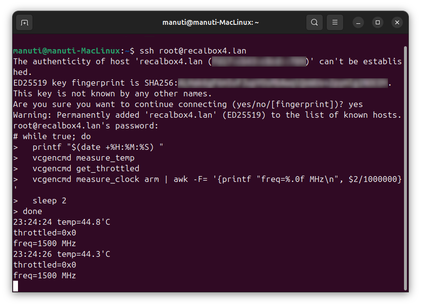Recalbox v10 temperatura y velocidad por SSH Raspberry Pi 4