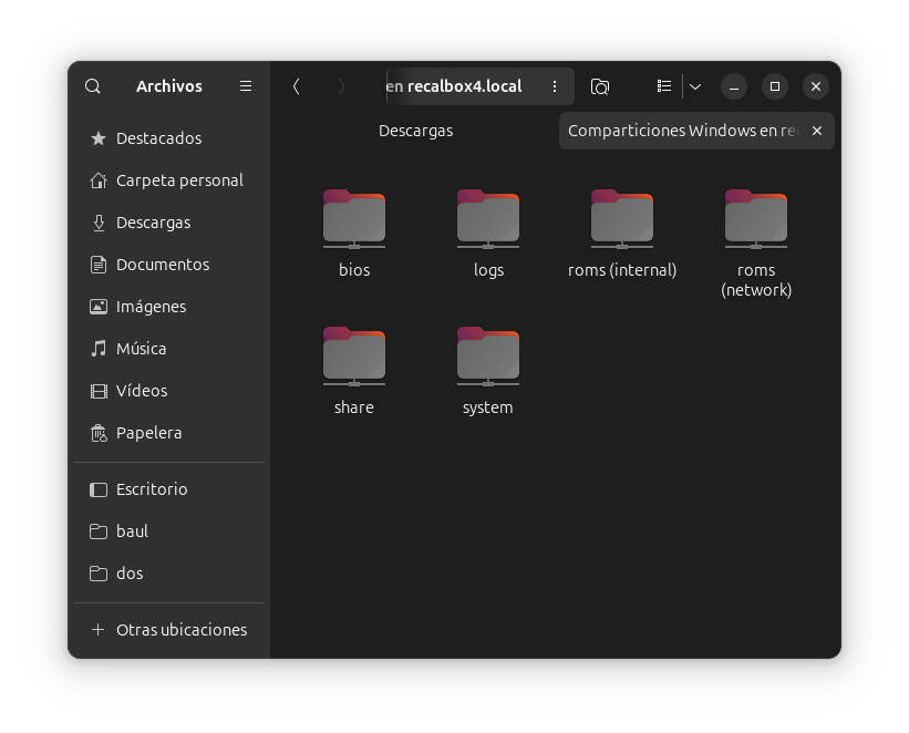 Comparticiones de red de Recalbox 10 en una Raspberry Pi 4 con microSD