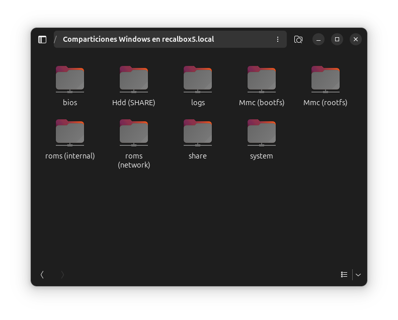 Comparticiones de red de Recalbox 10 en una Raspberry Pi 5 con nvme