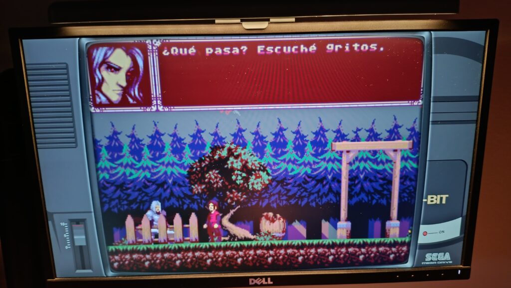 Juego homebrew Demons of Asteborg en español corriendo en el emulador de Mega Drive de Recalbox