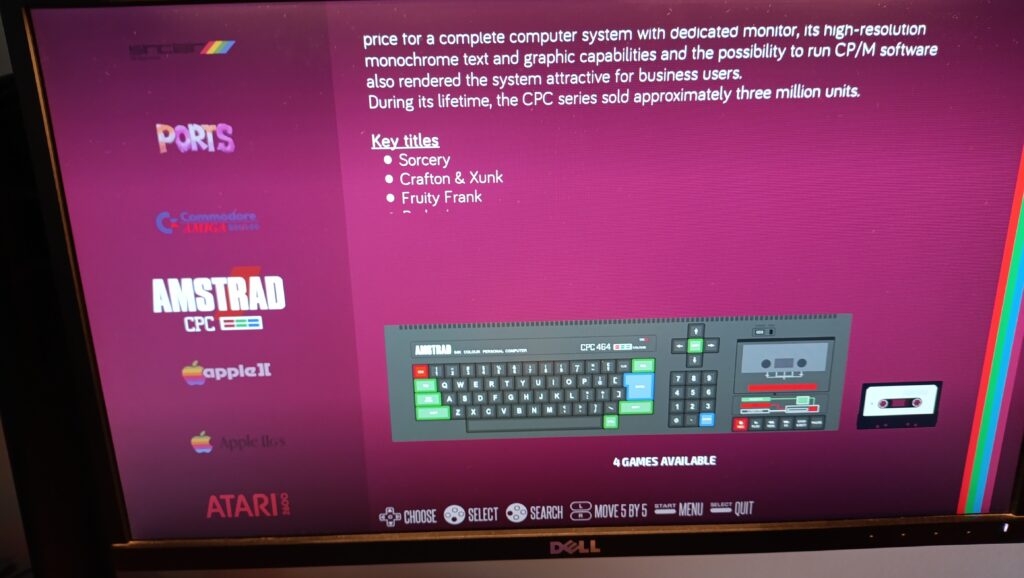 Interfaz de EmulationStation en Recalbox 10 mostrando el sistema Amstrad CPC