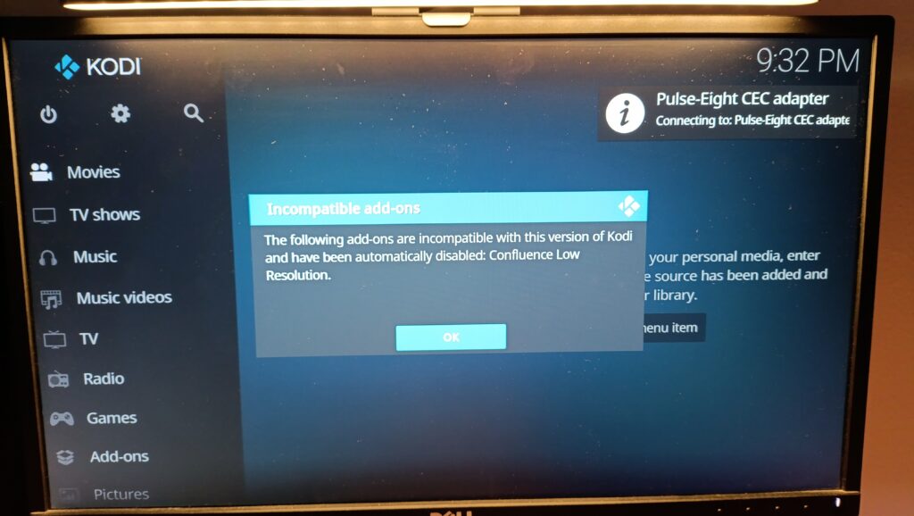 Kodi funcionando integrado dentro de Recalbox 10