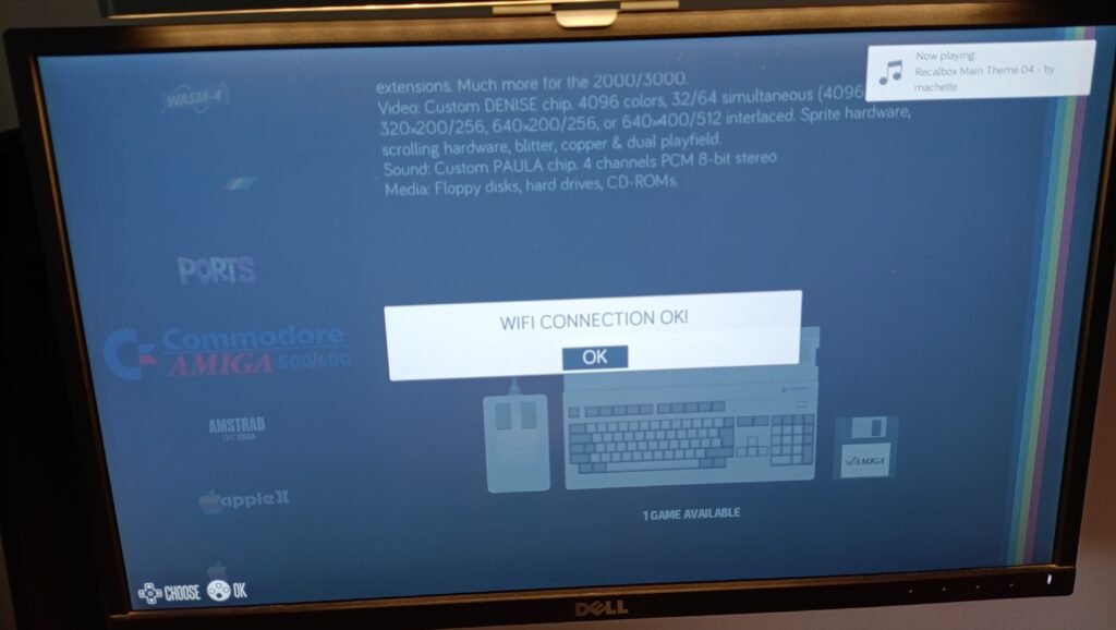 Mensaje de conexión Wi-Fi correcta en Recalbox 10