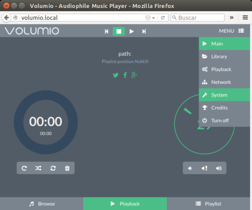 volumio meni configuracion settings menu