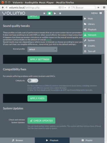 volumio network settings configurar red