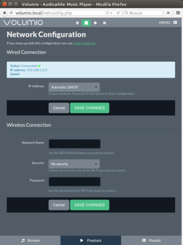 volumio network settings configurar red wifi