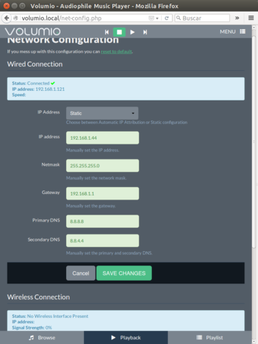 volumio network settings configurar red wifi