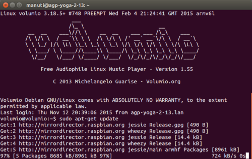 volumio ssh apt-get update