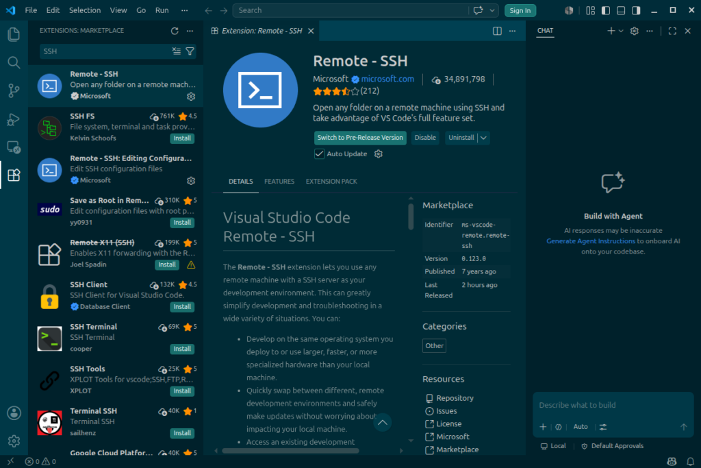 05_Marketplace de VS Code en el PC con la extensión Remote - SSH