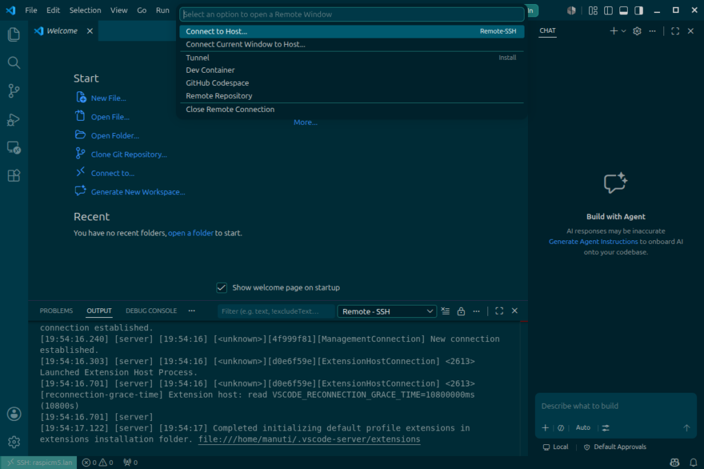 07_2_VS Code conectado: barra inferior verde con SSH:hostname, árbol remoto y terminal integrada.png