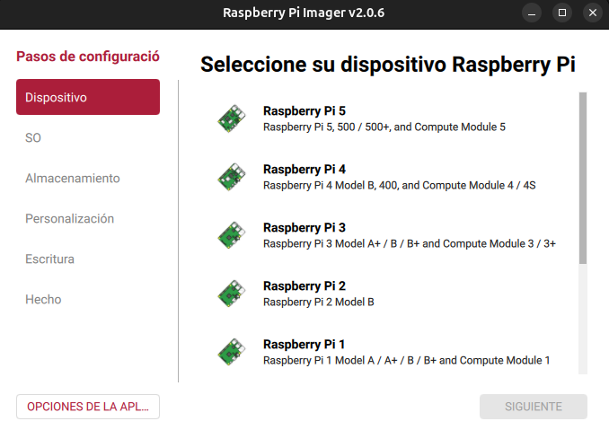 RASPBERRY PI IMAGER INICIO
