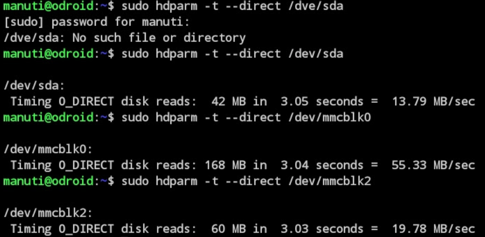 sudo hdparm -t --direct /dev/